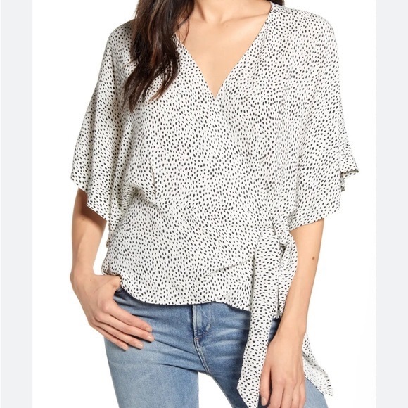Chelsea 28 Nordstrom Polka Dot Print Surplice V-neck Flow
Wrap Tie Blouse Top - Picture 1 of 8